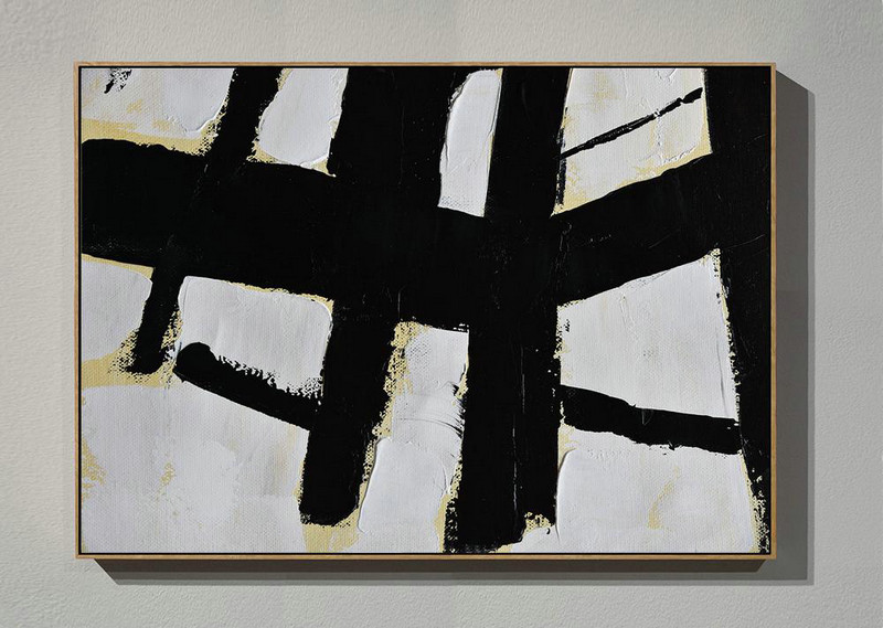 Acrylic Painting Large Wall Art,Horizontal Palette Knife Minimal Canvas Art Painting Black White Beige - Hand Painted Original Art